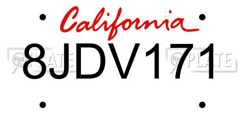 8JDV171 California License Plate