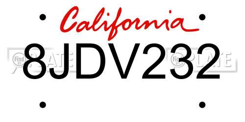 8JDV232 California License Plate