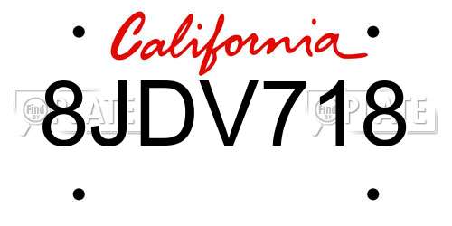 8JDV718 California License Plate