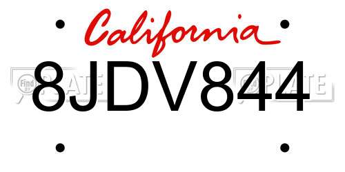8JDV844 California License Plate