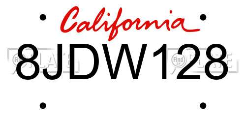 8JDW128 California License Plate