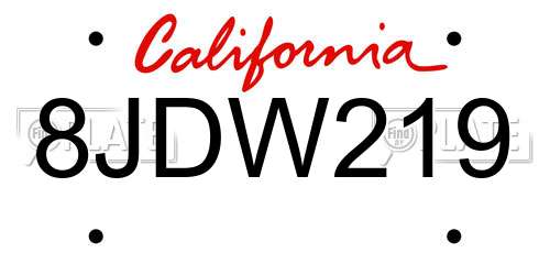 8JDW219 California License Plate