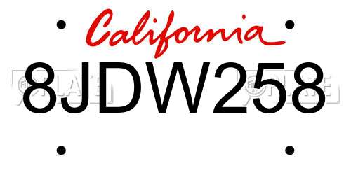 8JDW258 California License Plate