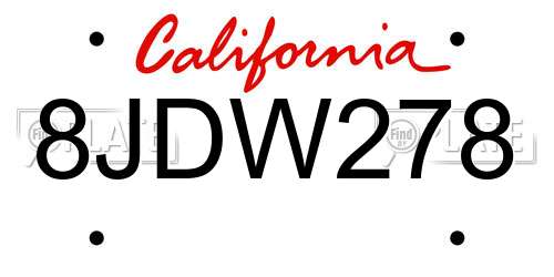 8JDW278 California License Plate