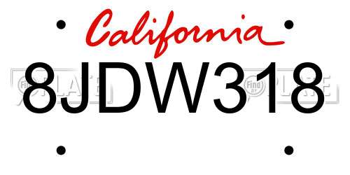 8JDW318 California License Plate