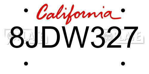 8JDW327 California License Plate