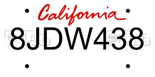 8JDW438 California License Plate