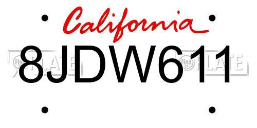 8JDW611 California License Plate