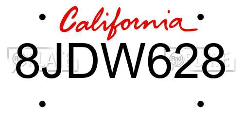 8JDW628 California License Plate