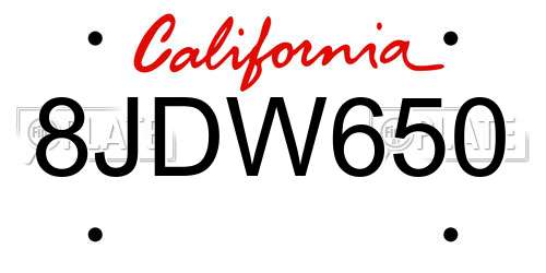 8JDW650 California License Plate