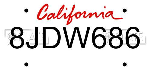 8JDW686 California License Plate
