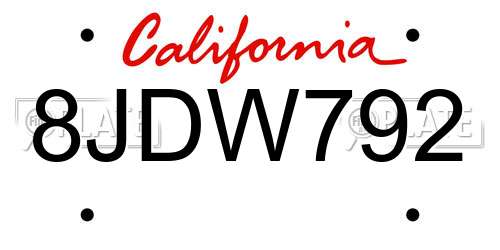 8JDW792 California License Plate