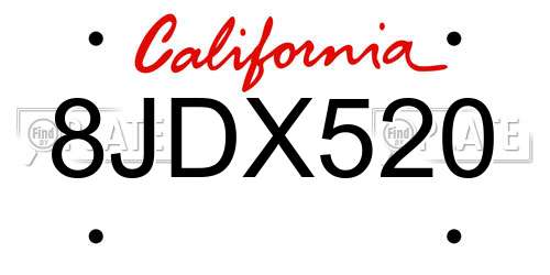 8JDX520 California License Plate