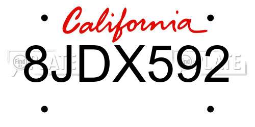 8JDX592 California License Plate