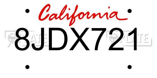 8JDX721 California License Plate