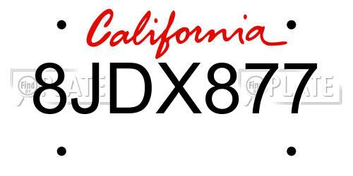 8JDX877 California License Plate