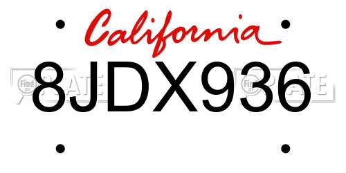 8JDX936 California License Plate