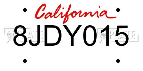 8JDY015 California License Plate