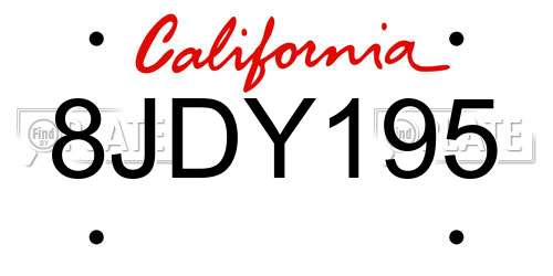 8JDY195 California License Plate