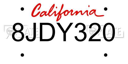 8JDY320 California License Plate