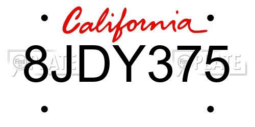 8JDY375 California License Plate
