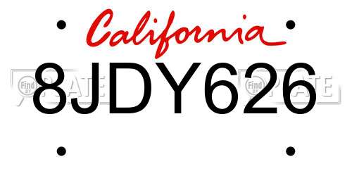 8JDY626 California License Plate