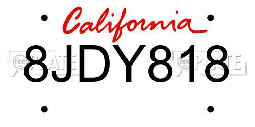 8JDY818 California License Plate