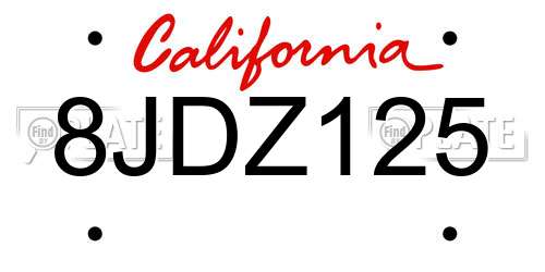 8JDZ125 California License Plate