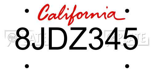 8JDZ345 California License Plate