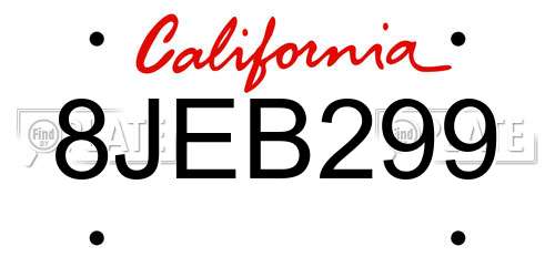 8JEB299 California License Plate