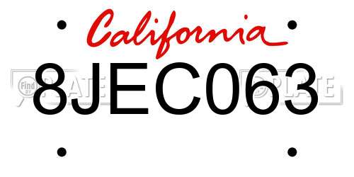 8JEC063 California License Plate