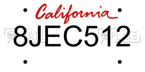 8JEC512 California License Plate