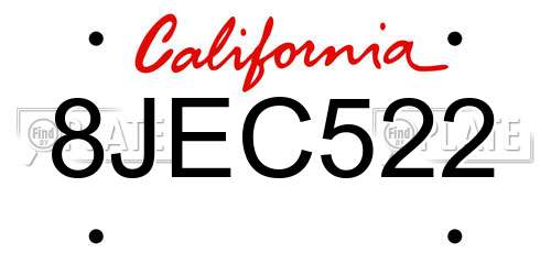 8JEC522 California License Plate