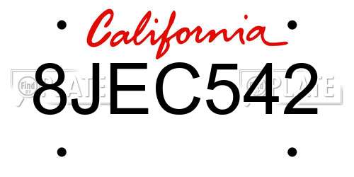 8JEC542 California License Plate