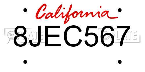 8JEC567 California License Plate