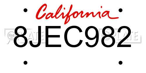 8JEC982 California License Plate
