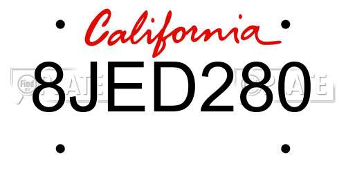 8JED280 California License Plate
