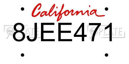 8JEE471 California License Plate