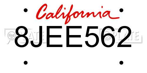 8JEE562 California License Plate