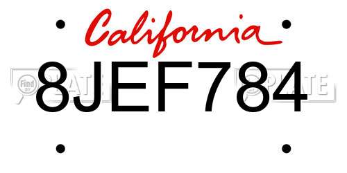 8JEF784 California License Plate