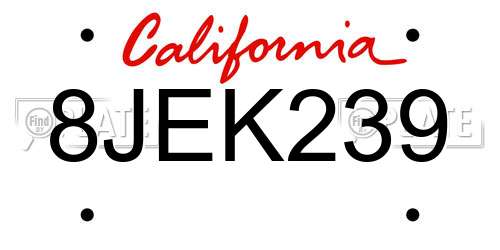 8JEK239 California License Plate