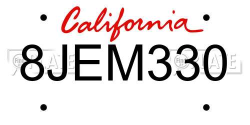 8JEM330 California License Plate
