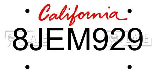 8JEM929 California License Plate