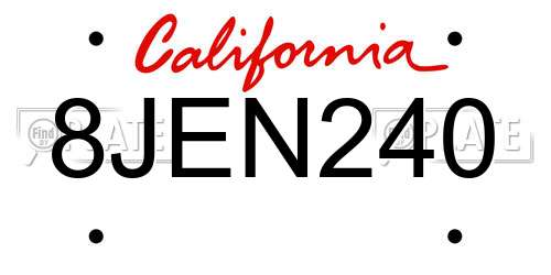 8JEN240 California License Plate