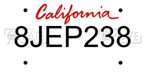 8JEP238 California License Plate