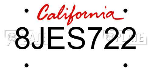 8JES722 California License Plate