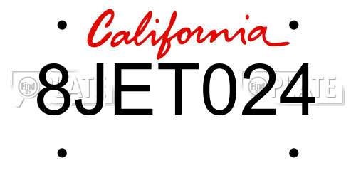 8JET024 California License Plate