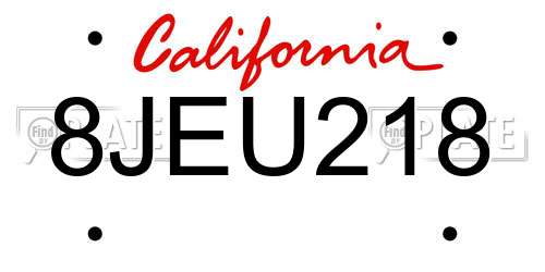 8JEU218 California License Plate