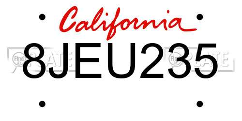 8JEU235 California License Plate