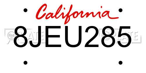 8JEU285 California License Plate